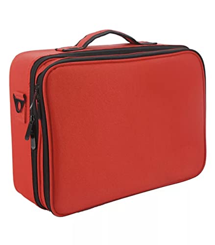 Image of Adson Large Makeup Bag 3 Layers Professional Train Cosmetic Bag Makeup Organizer Case Portable Artist Storage Brush Box with Adjustable Dividers and Strap for Makeup Accessories (Red)
