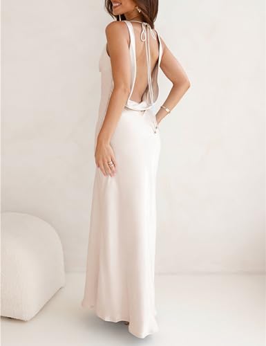 Image of KOUNAI Satin Backless Formal Maxi Dresses for Women Wedding Guest