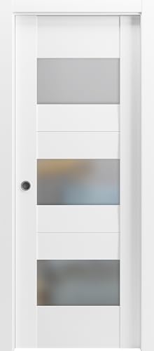 VDOMDOORS Sliding Pocket Door with Opaque Glass/Sete 6003 White Silk/Kit Rail Hardware/MDF Interior Bedroom Modern Doors-42