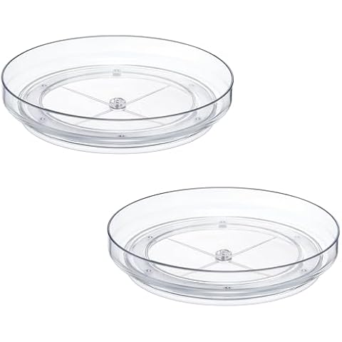 2 Pack 9 Inch Clear Acrylic Lazy Susan, Non-Skid Turntable Organizer for Cabinet, Kitchen, Pantry Organization Storage, Refrigerator, Vanity Makeup, Bathroom Countertop Organizing, Rotating Spice Rack Cover