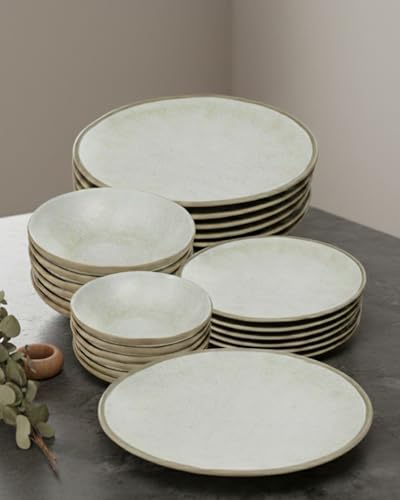 BRICARD Service Vaisselle Albi Clair 25pcs, Set De Table & Assiette Porcelaine – Service De Table 6 Personnes De Plates & Assiette Creuse, Bols, Vaisselle Et...