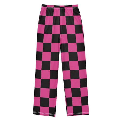 Boys' Pants Black and Pink Checkered Chess Long Bottoms Jogger Pants Elastic Waist Trousers with Pockets S-XL