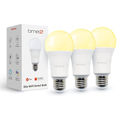 Time2 Ella 2 WiFi Smart Light Bulb with Biorhythm Lighting, 9W E27 Edison LED Bulb with Smartphone Control Schedule and Timer, Dimmable Smart Bulbs Compatible with Alexa and Google Home (Pack of 3)