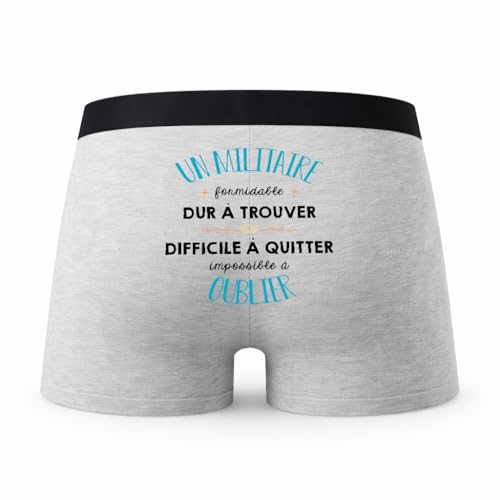 Planetee Caleçon Un Militaire Formidable - Humour Boxer Gris Idée Cadeau - Taille S