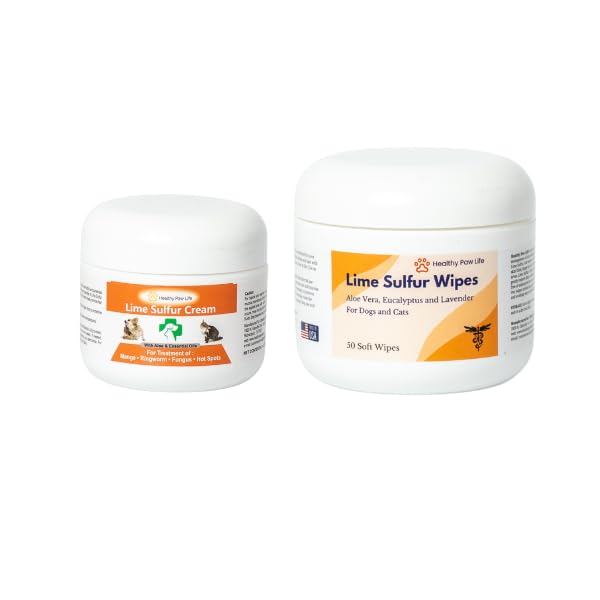 Healthy Paw Life Lime Sulfur Cream (2 oz) and Lime Sulfur Wipes (50 ct) Bundle for Pet Skin Care - for Dogs and Cats