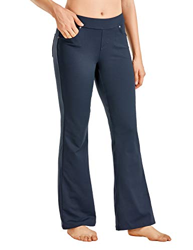 CRZ YOGA Flare Yoga Pants for Women Slim Fit Bootcut Elastic Waist Mid Rise Causal Bootleg Work Pants with Pockets Navy Blue XX-Small