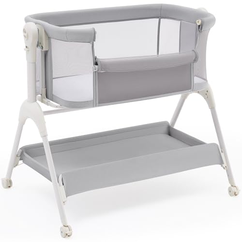 Image of HARPPA Cuddly Sway Baby Bassinet Bedside Sleeper, 3 in 1 Rocking Bassinet | Full Mesh Sides, Memory Foam Mattress, Cotton Quilted Cover, 5 Adjustable Heights, 360 Swivel Wheels, 3-7 Incline Range