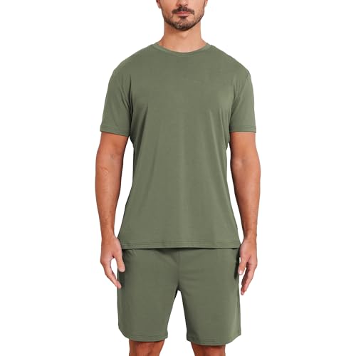 netdraw Men's Ultra Soft Bamboo Viscose Pajama Sets Lightweight Comfy Lounge Sleep Short Sleeve Pjs Sleepwear