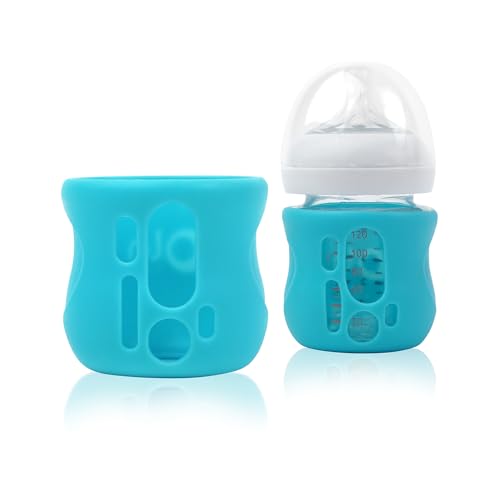 Image of Olababy Silicone Sleeve for Avent Natural Glass Baby Bottles (4 oz, Blue)