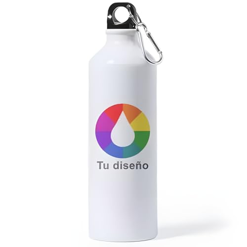 Genérico Botella Personalizable 100%. Botella de metal para agua, café, deporte, acampada, Cole, viaje, niños, guardería… (Blanco, 800ml)