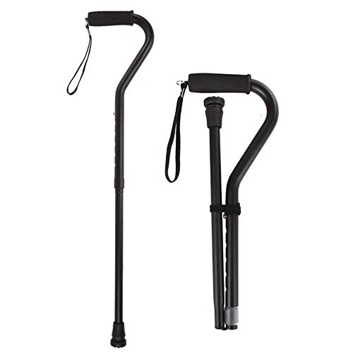 Canne Pliante, béquilles de Marche antidérapantes, en Aluminium, à Hauteur réglable et Portable, avec poignée incurvée