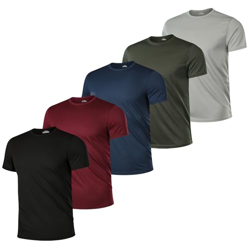 5 Pack Men’s Short Sleeve Active Athletic Running T Shirts for Men Gym Workout Moisture Wicking-G-L