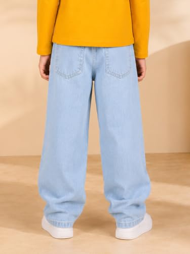 Image of KiddoPanti Boys Baggy Jeans | Stretch Denim Wide Leg Jeans | Elastic Waist Casual Denim Pants | Cotton Blend Loose Fit with 4 Pockets | Kids Street wear | 2-14 Years