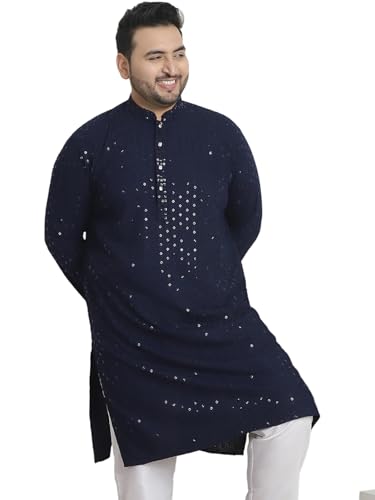 Sojanya PLUS (Since 1958) Men's Cotton Sequinned Embroidered Navy Blue