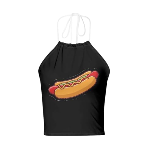 GLUDEAR Women Y2K Trendy Graphic Printed Halter Cross Hollow Boho Bandage Tank Camis Crop Top Vest4