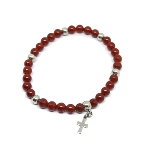 Bracciale uomo con perle di corniola da 6mm e croce in acciaio