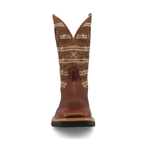 Image of Twisted X Men's 12 inch Western Work Boot, Square Toe with CellStretch, Rustic Brown & Lion Tan, 8.5 EE
