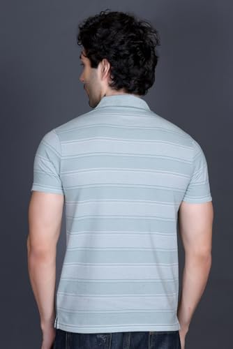 Image of GODFREY Striped Tshirt Shirts Men Cotton Polo T Shirt for Man with Pocket - Regular Fit Half Sleeve Collar T Shirts for Men