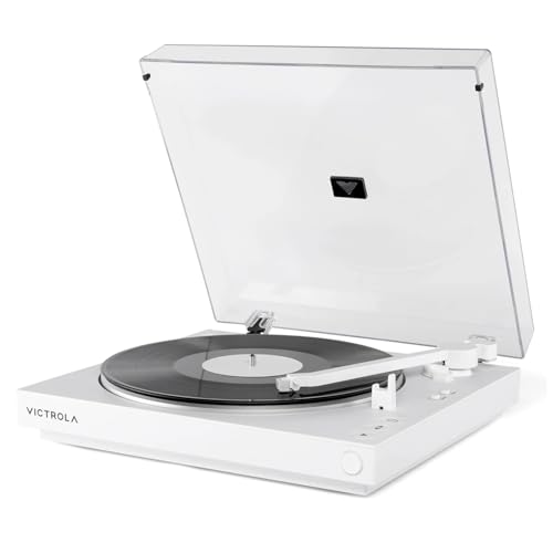 Victrola Tocadiscos Bluetooth totalmente automático con cartucho Audio Technica ATN3600L, función de repetición automática, tocadiscos de vinilo de 2 velocidades, transmisión inalámbrica por Bluetooth