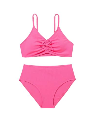 Milumia Girl's Two Piece Swimsuit V Neck Ruched Spaghetti Strap Wireless Bikini Set