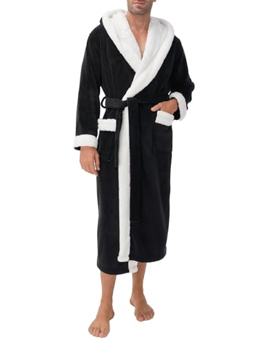 DAVID ARCHY Men's Hooded Robe Soft Coral Fleece Microfiber Bathrobe