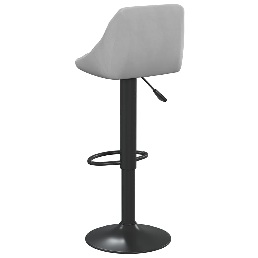 Taburete de bar con reposapiés, giratorio 360 grados, terciopelo gris claro, altura regulable con muelle de gas, estructura de acero con recubrimiento de polvo negro, carga máxima 110 kg