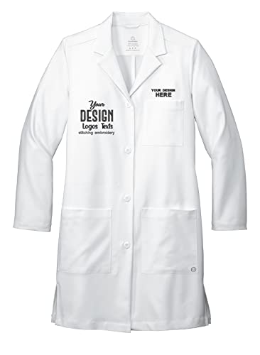 INK STITCH Custom Women WW4172 Custom Embroidered Logo Texts Long Lab Coat - XL White