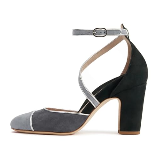 miss left Women Chic Round Cap Toe Chunky High Heel Pumps Ankle Strap Buckle Elegant Prom Dress Sandals Size 4-16 US2