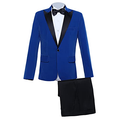 Men's Slim Fit 2 Piece Suit Set Peaked Lapel One Button Tuxedo Suits Velvet Party Dinner Jacket Pants & Tie Sets