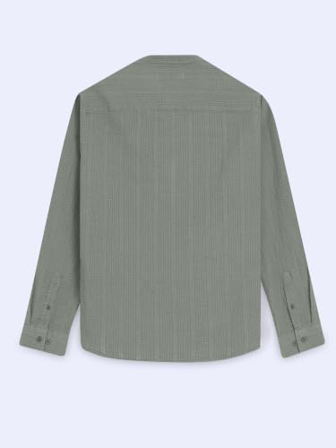 Image of StitchX Men's Seersucker Band Collar Pure Cotton Striped Kurta Shirt-S-2XL