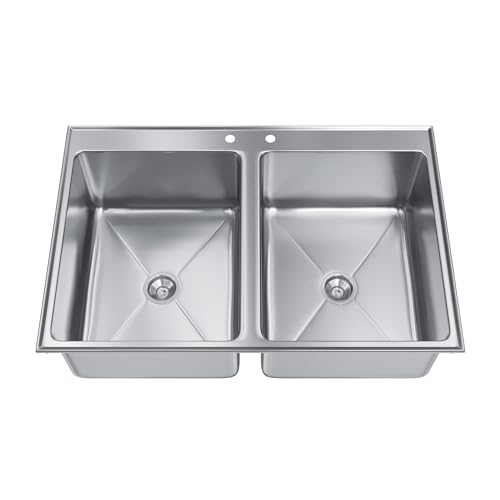 Image of Stainless Steel 2 Compartment Drop-In Sink. Bowl 16 in. x 20 in. x 12 in. No Faucet