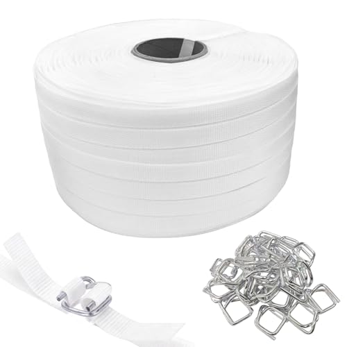 19mm x 100m Woven Cord Strapping Roll Pallet Strapping with 50 Pack Metal Wire Buckles 2400 lbs Break Strength Woven Cord Polyester Packaging Strapping for Pallet Shipping & Industrial Bundling