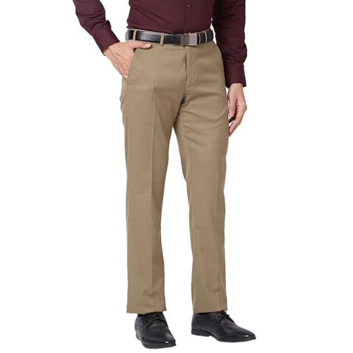 Image of Park Avenue Men's Mid Rise Regular Fit Polyviscose Blend Checks Pattern Flat Front Formal Trouser