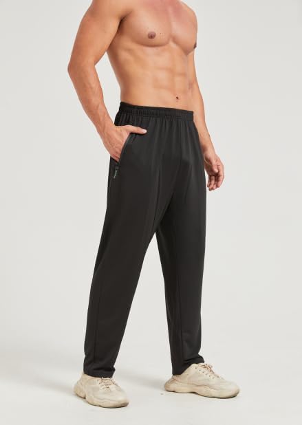 3 Pack Men's Active Jogger Pants, Lightweight Quick-Dry Workout Sweatpants with Zip Pockets(Black,Dark Gray,Light Gray,L) - Image 2
