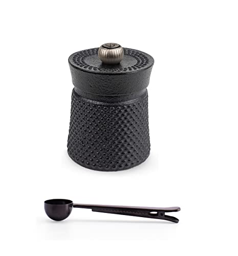 Peugeot BALI FONTE Cast Iron Pepper Mill, 8cm/3 In, With Stainless Steel Spice Scoop/Bag Clip (Black)