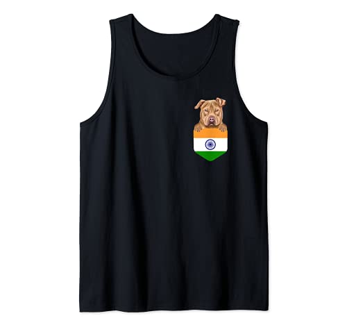 India Flag Usa Staffordshire Terrier Dog In Pocket Tank Top, Black