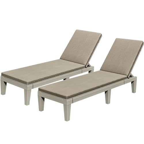 YITAHOME Patio Chaise Lounge Set of 2, Outdoor Chaise Lounge with Cushion & Adjustable Backrest for Backyard, Poolside, Lawn, Waterproof & Easy Assemb