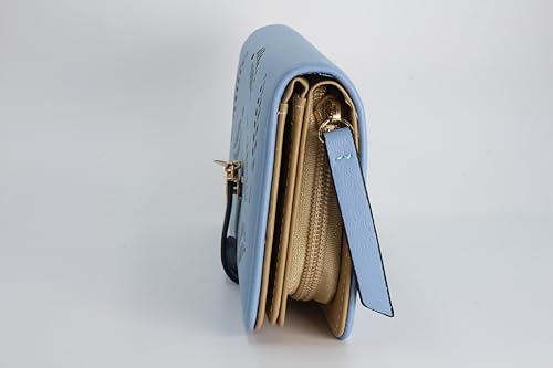 Women's long wallet, hollowed-out gold leaf pattern, double-folding zipper double-layer bag, 12 card slots, large-capacity zipper seal, 3.74 × 7.48 inches, blue4