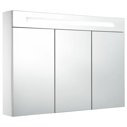 vidaXL Modern LED Bathroom Mirror Cabinet with Storage Shelves, Integrated Light, USB Interface - White and Silver, 34.6
