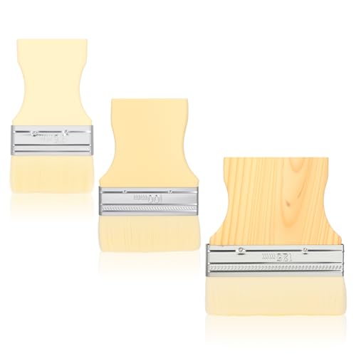 Bewudy 3 Stück Paddle Flächenpinsel, Flachpinsel Set 7.5/9.5/11.5 cm Breiter Pinsel mit Pappelgriff, Wiederverwendbares Holzgriff Malerpinsel Künstlerpinsel Wollpinsel für Acrylfarben Öl Aquarell