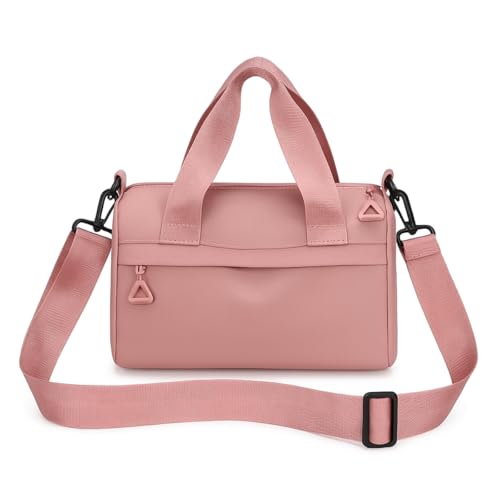 Bolsa Feminina Crossbody Transversal Pequena Impermeável com Bolso Externo e Alça Tiracolo Ajustável (Rosa)