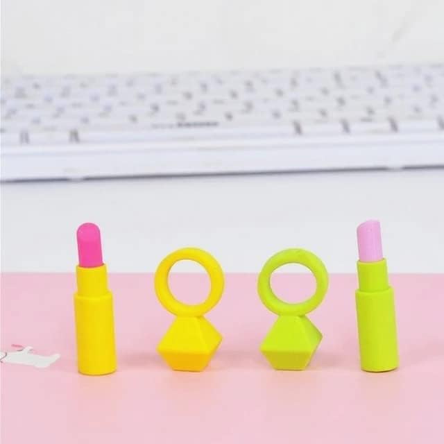 Image of AK Store (Pack of 4) 3D Cute Cartoon Shape Rubber Pencil Erasers, School Stationery for Kids, Boys Girls, Birthday Return Gifts (Makeup)
