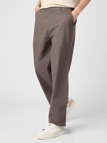 Image of Urbano Fashion Men's Loose Baggy Fit Solid Chino Trousers Non-Stretchable