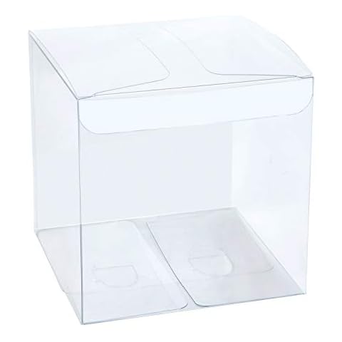 Mose Cafolo 50pcs 3x3x3 inches (7.6x7.6x7.6cm) Clear Plastic Candy Gift Boxes Thick PVC Anti Scratch Transparent Cube Box For Holiday Wedding Party Favor Cover