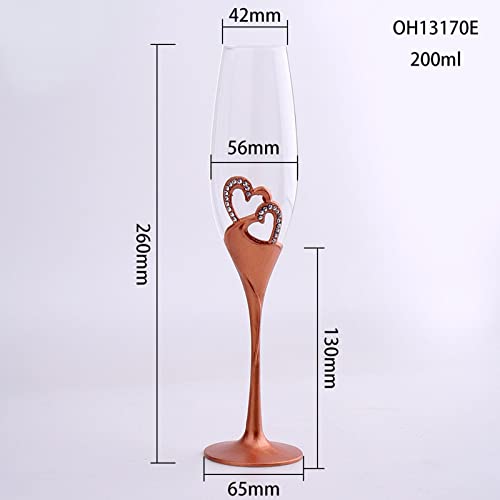 Copa de champán tipo coupe en tono rosa áurea con diseño de corazón 3
