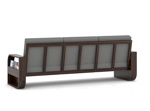 Image of Sheesham Wood 7 Seater Sofa Set for Living Room & Office Solid Wood Furniture with 40 Density Grey Cushions Wooden Seven Seater Sofa (Natural Finish)