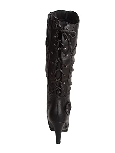 Top Moda Womens Page-65 Knee High Round Toe Lace-Up Slouched High Heel Boots,Black Pu,8 thumb #3