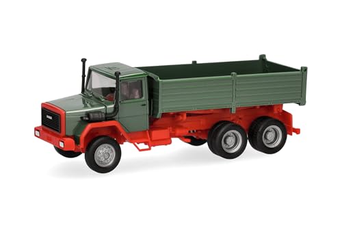 Herpa camión en Miniatura Mercedes/Iveco Morro Largo camión volquete 3 Ejes, Verde, Miniatura a Escala 1:87, Pieza de colección, Fabricado en Alemania, plástico