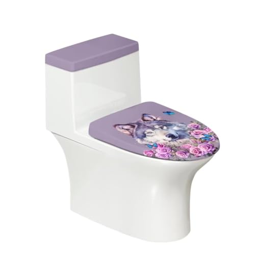 NRBEAWD Soft Stretch Bathroom Standard Toilet Seat Lid Cover Wolf Floral Machine Washable Toilet Lid Dust Cover Toilet Tank Lid Pads Universal Fit Home Decoration