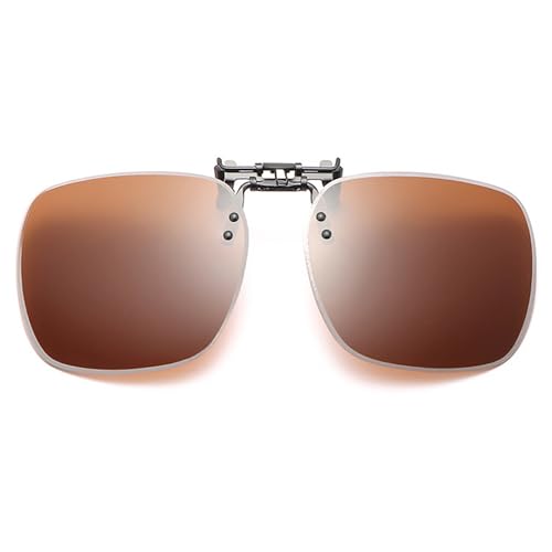 Image of Polarized Clip on Sunglasses over Prescription Glasses Unisex, Large Size 60 * 53MM UV400 Flip-up Clip-on Shades (Brown)